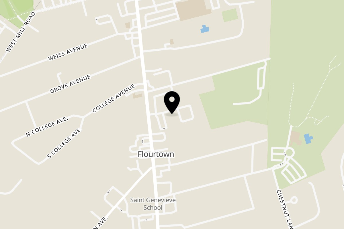 Map showing the location of Two Brothers Pizza on 1448 Bethlehem Pike in Flourtown